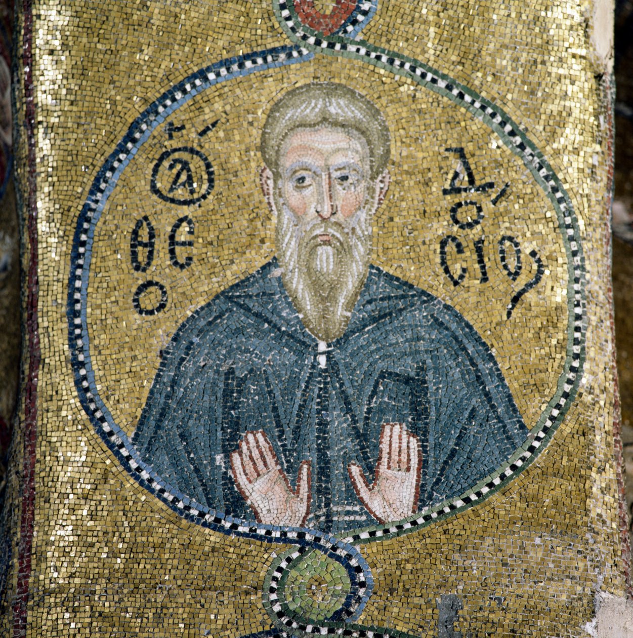 Hellig, mosaikk i katholikon (hovedkirke) i Nea Moni kloster (Unescos verdensarvliste av Theodore Charles Ange Coquelin
