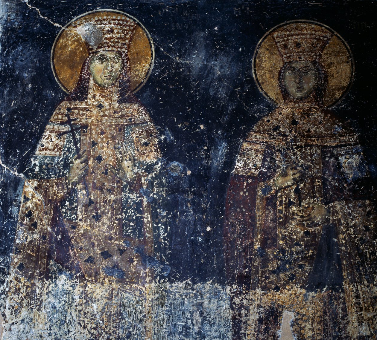 Hellige, freskomaleri i den bysantinske kirken Sotiras Christos, Veria, Sentral-Makedonia, Hellas av Theodore Charles Ange Coquelin
