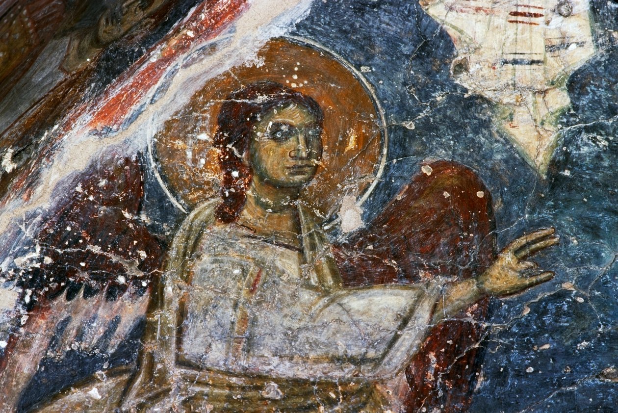 Engel, freskomaleri i den bysantinske kirken Agios Georgios Sfakiotis, Diavaide, Kreta, Hellas (bilde) av Unbekannt Unbekannt