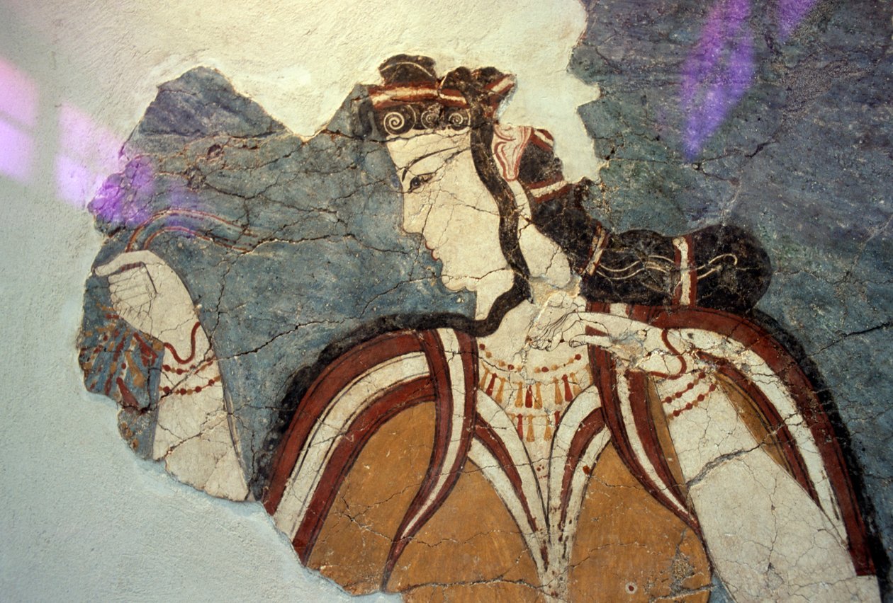 Freskefragment med kvinneskikkelse, fra Mykene, Hellas, mykensk sivilisasjon av Unbekannt Unbekannt