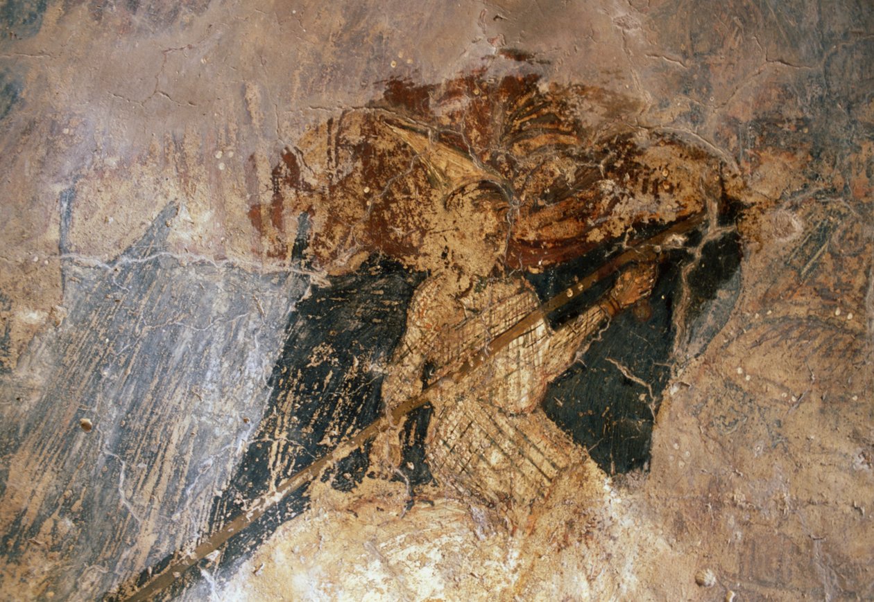Mann på hesteryggen, freskomaleri i kirken Agios Georgios, Komitades, Kreta, Hellas (bilde) av Unbekannt Unbekannt