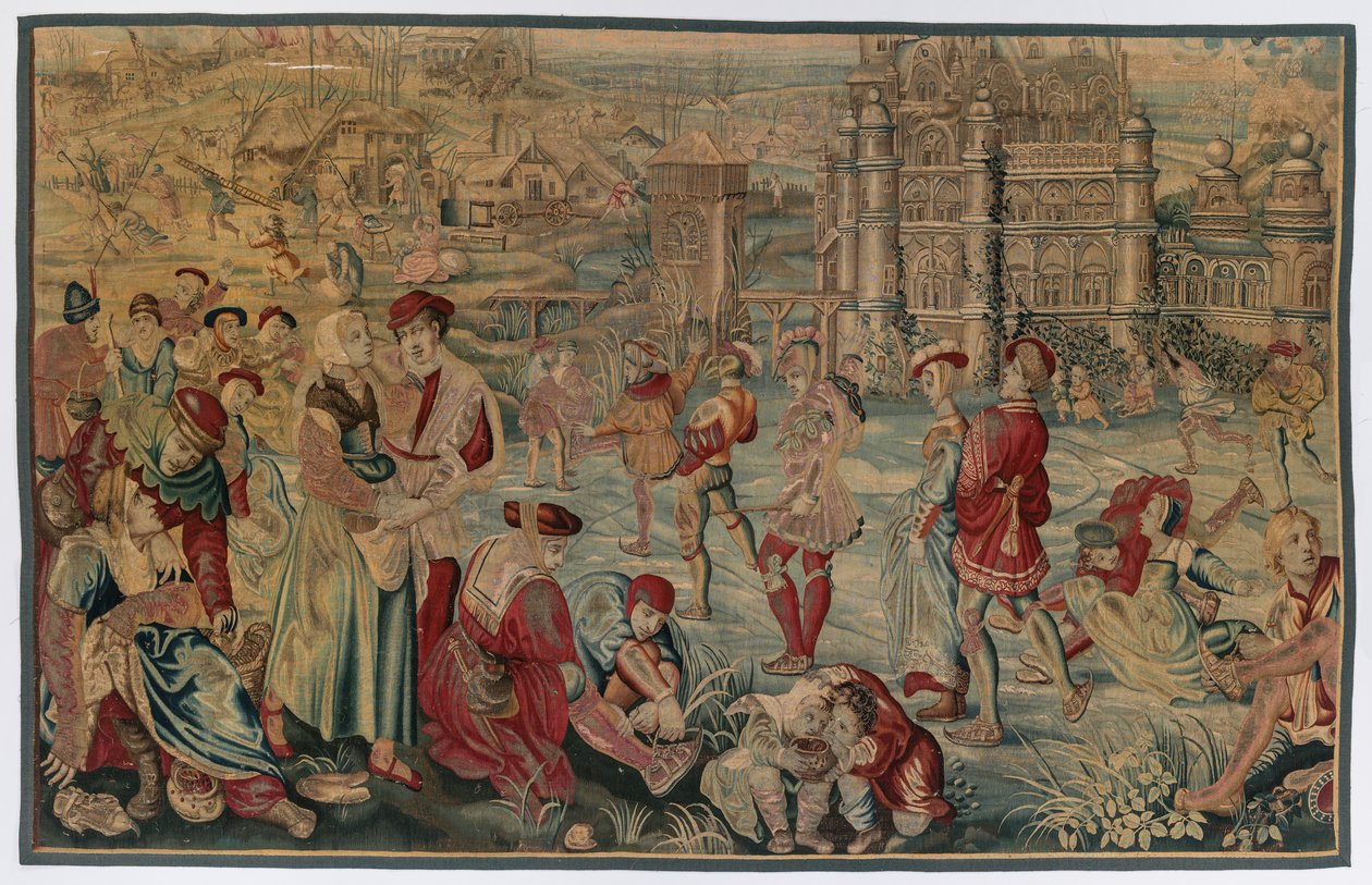 Vinter: Skøytescene av possibly by Gobelins Manufactory