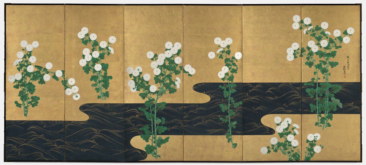 Krysantemum ved en bekk av possibly by Ogata Kōrin