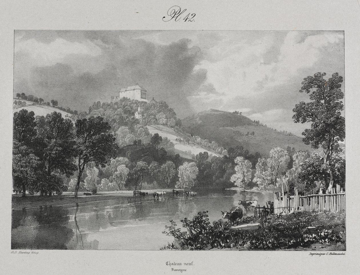 Pittoreske og romantiske reiser i det gamle Frankrike. Auvergne: New Castle av probably by Antoine Louis Barye