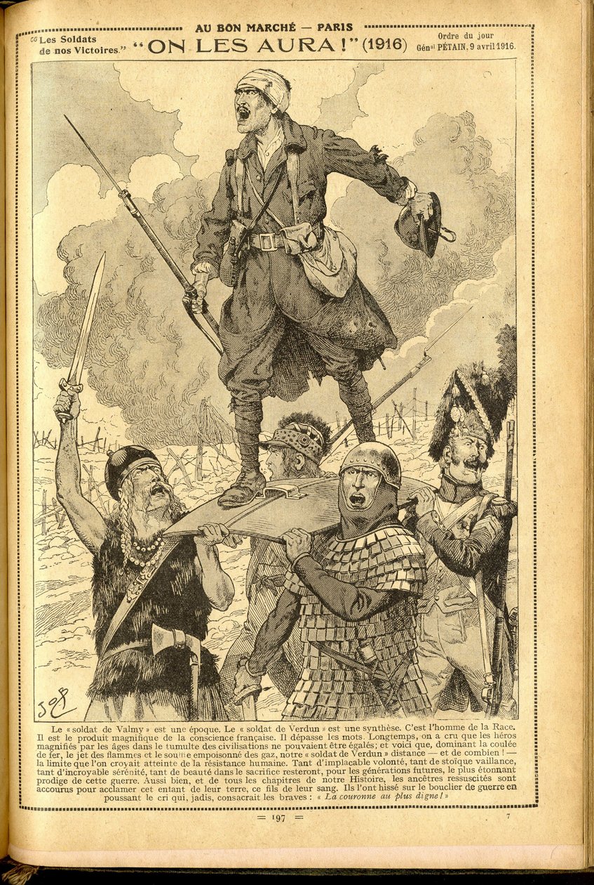 Agenda Buvard du Bon Marche 1917 - Illustrasjon av Job (Jacques Marie (Jacques-Marie) Gaston Onfray og Breville) (1858-1931): Vi skal ha dem! 1916 - 14. -18. krig, medisinsk, medisin, helse, uniformer, store kamper, rustning - soldater, gallere - historisk av pseudonym for Onfray de Breville Jacques Job