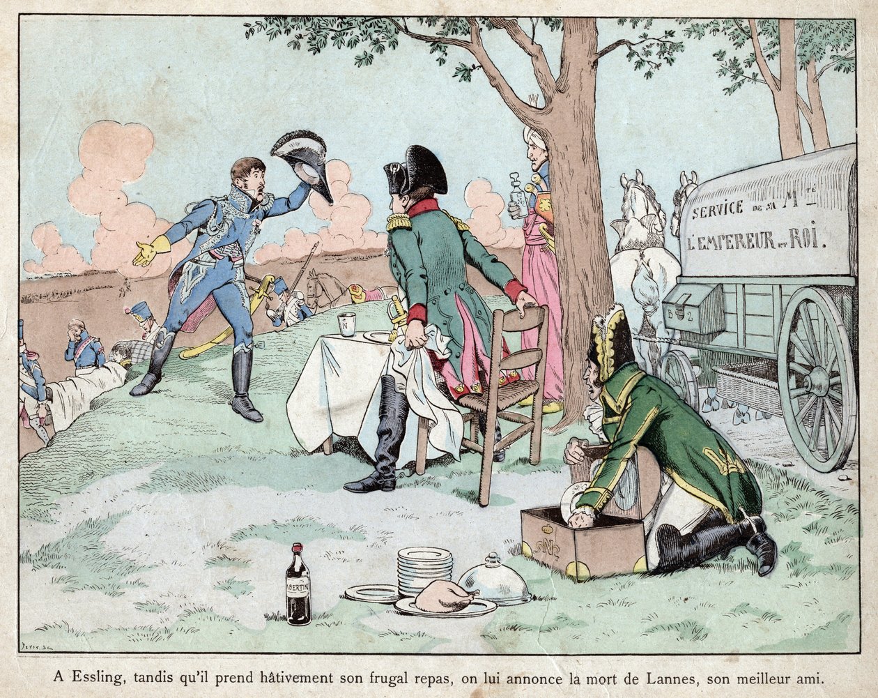 Battle of Aspern Essling - Napoleon receives news of the death of Marshal Lannes 1809 - Battle of Aspern-Essling - Napoleon receives news of the death of Marshal Lannes - lithograph by Job (Jacques Onfroy de Breville) from “” Le Grand Napoleon des Petites  av pseudonym for Onfray de Breville Jacques Job