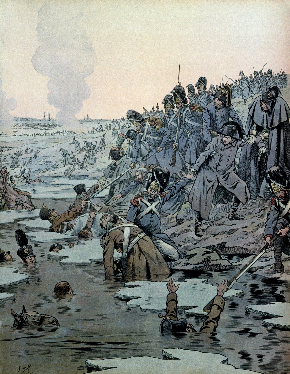 Østerrikes felttog (1805): Etter slaget ved Austerlitz reddet Napoleon I Bonaparte (1769-1821) og hans soldater russerne fra de iskalde innsjøene 2. desember av pseudonym for Onfray de Breville Jacques Job