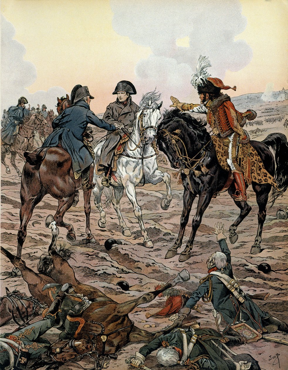 Kampanje for Østerrike (1805): I slaget ved Ulm (mellom 15. og 17. oktober 1805) ba Louis Alexandre (Louis-Alexandre) Berthier (1753-1815) og Joachim Murat (1767-1815) keiseren om å flytte bort fra slagmark for hans sikkerhet - I "" Napoleon" av av pseudonym for Onfray de Breville Jacques Job