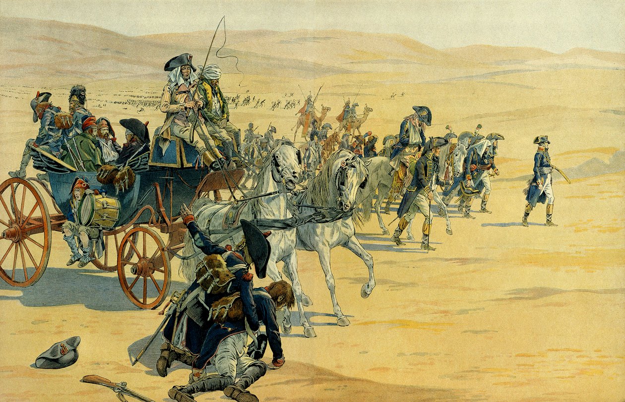 Kampanje eller ekspedisjon fra Egypt fra Napoleon I Bonaparte (1769-1821) mellom 1798 og 1801. Illustrasjon av Jacques Marie Gaston Onfray de Breville dit JOB (1858-1931). Privat samling av pseudonym for Onfray de Breville Jacques Job