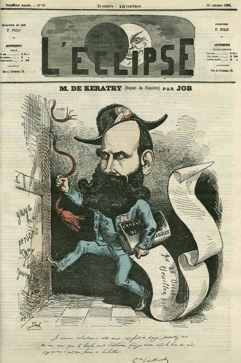 Tegneserie av Emile Keratry (1832-1904), fransk politiker. Omslag i "" L
