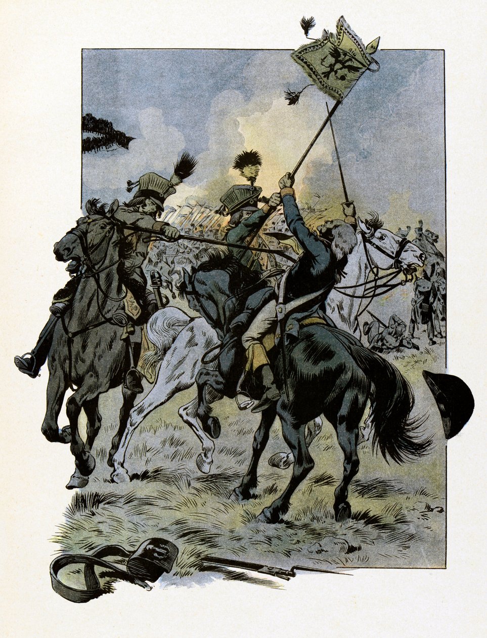 Dødsfallet til Theophile Malo Corret de La Tour (eller Latour) fra Auvergne (1743-1800) ble drept 28. juni 1800, i en alder av 57 år, i slaget ved Oberhausen av et spyd gitt av en østerriksk uhlan - Illustrasjon av Job ( Ja av pseudonym for Onfray de Breville Jacques Job