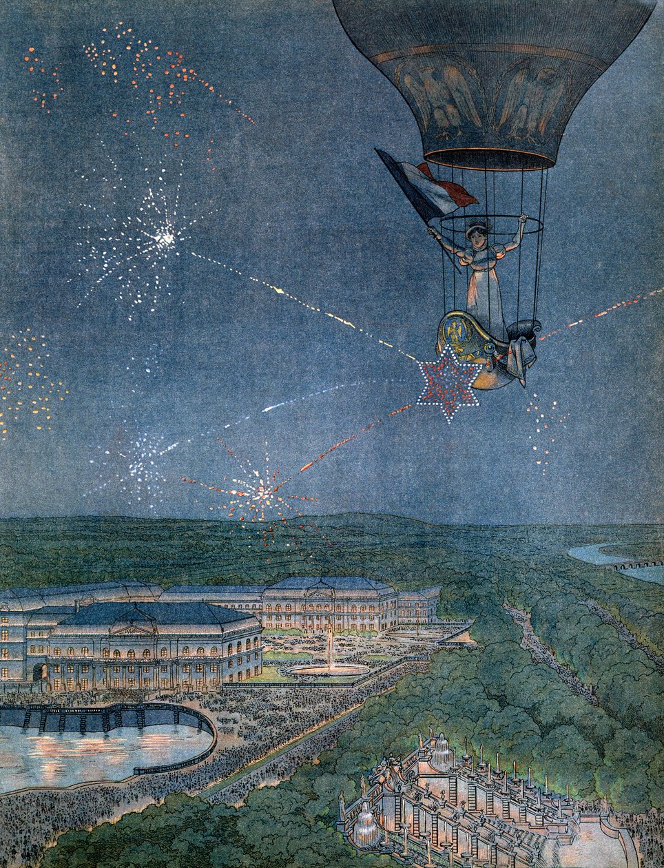 Fete gir i parken til slottet Saint Cloud (Saint-Cloud) i anledning dåpen til Napoleon Francois Charles Joseph Bonaparte, keiserlig prins, konge av Roma (den gang Napoleon II av pseudonym for Onfray de Breville Jacques Job