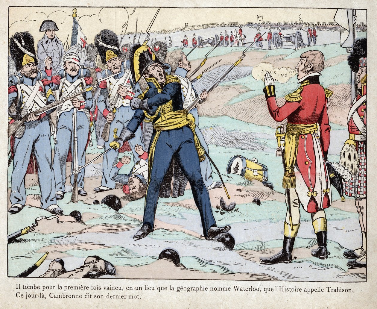 First Empire: representasjon av general Pierre Cambronne (1770-1842) som uttaler "Vakten dør, men overgir seg ikke"""" i slaget ved Waterloo av pseudonym for Onfray de Breville Jacques Job