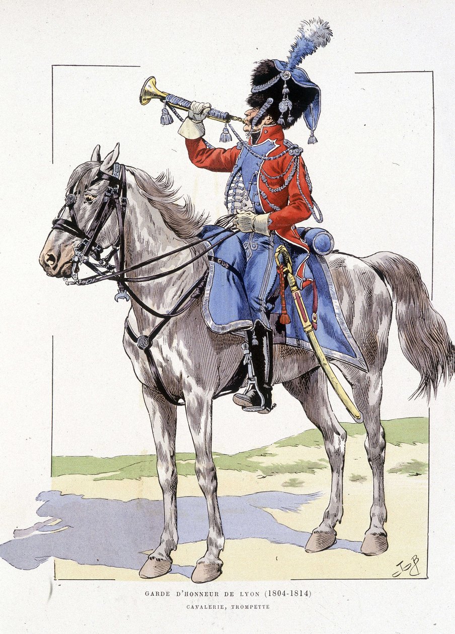 Æresvakten i Lyon fra 1804 til 1814, trompetrytter - i "Hue des troupes de France", ill. de Job av pseudonym for Onfray de Breville Jacques Job