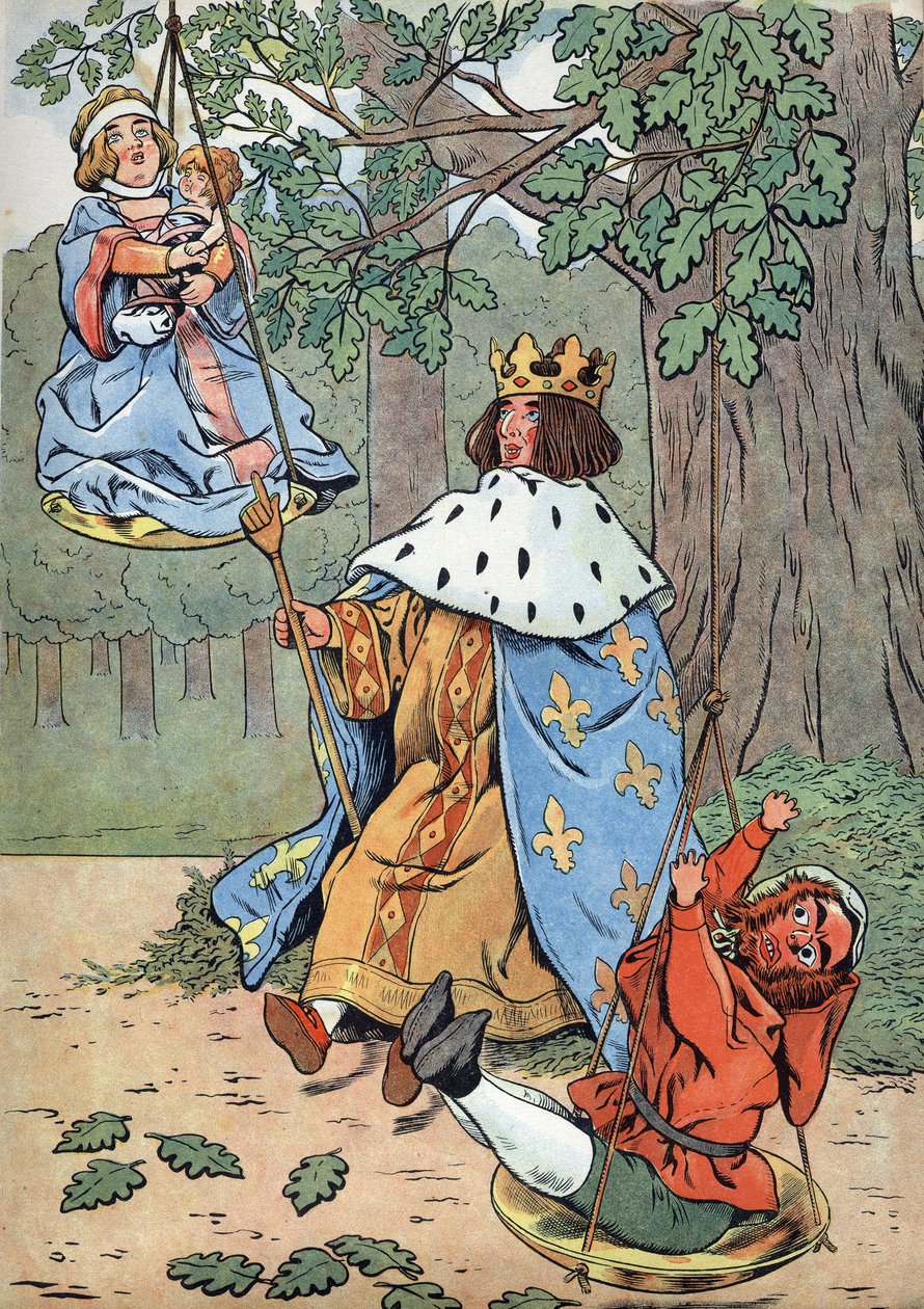 History of France. Scene of the life of Saint Louis in toys: King Louis IX known as Saint Louis (1214-1270) rendering justice at the foot of an oak. In “” Joujoux a l