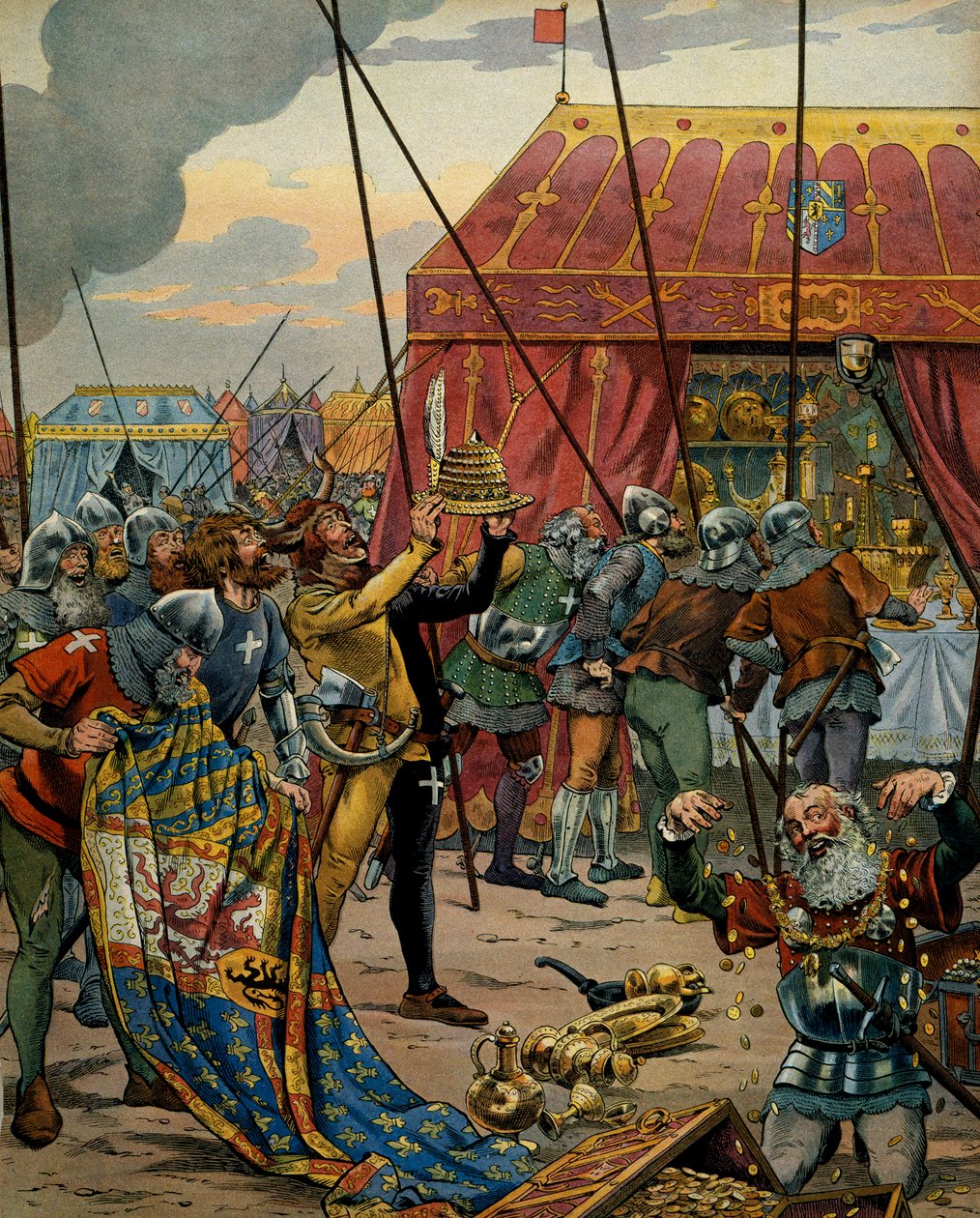Historien til Frankrike i middelalderen (middelalderen): Sveitserne griper rikdommen til Charles the Temeraire (1433-1477), hertugen av Burgund etter katastrofen i slaget ved barnebarnet, som så seieren til konfødererne, allierte til Louis XI av Frankrike  av pseudonym for Onfray de Breville Jacques Job