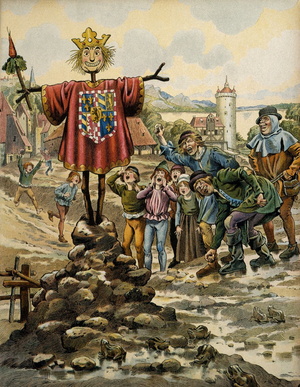 Frankrikes historie i middelalderen (middelalderen): innbyggerne i Dinant laget et fugleskremsel med armene til greven av Charolais (den gang Charles Le Temeraire) som stormet byen 25. august 1466. Illustrasjon av Jacques Marie Gaston Onfray de Brevil av pseudonym for Onfray de Breville Jacques Job