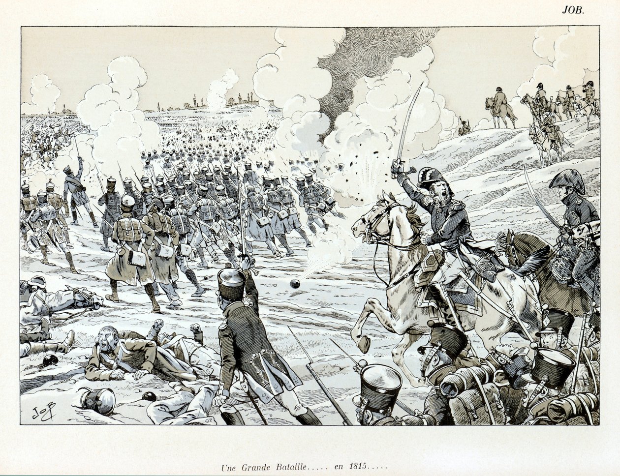 Illustrasjon fra boken «The Great War by artists»: A great battle in 1815 av Jacques Marie Gaston Onfray de Breville dit JOB (1858-1931), Delsamling av pseudonym for Onfray de Breville Jacques Job