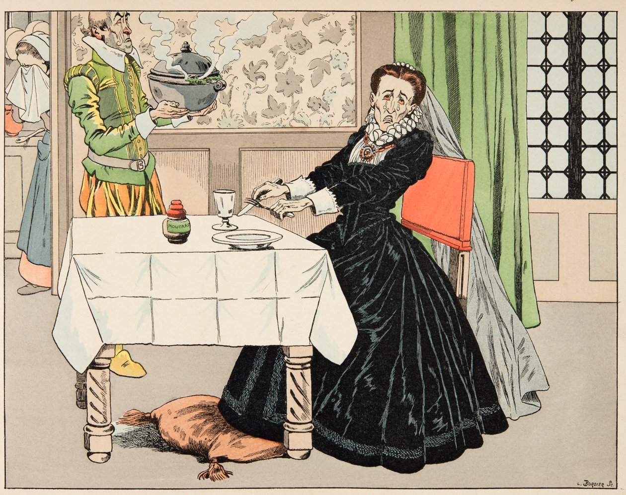 Illustrasjon fra boken “Le bon roy Henri”, illustrert av Jacques Marie Gaston Onfray de Breville dit JOB (1858-1931): En mor spiste barnet sitt under beleiringen av Paris - Privat samling av pseudonym for Onfray de Breville Jacques Job
