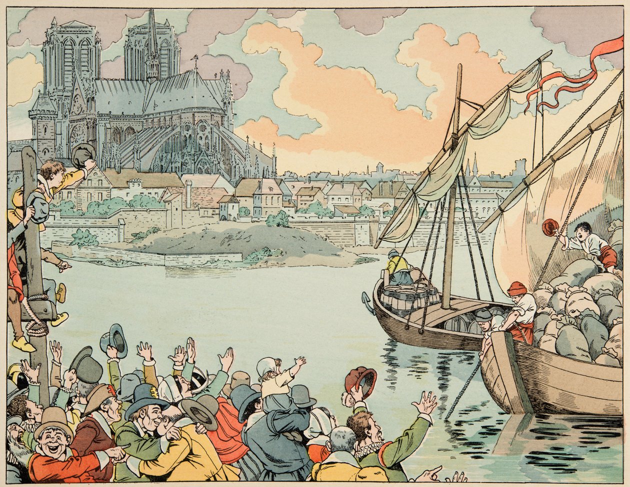 Illustrasjon fra boken “Le bon roy Henri”, illustrert av Jacques Marie Gaston Onfray de Breville dit JOB (1858-1931): Paris refuitaille - Privat samling av pseudonym for Onfray de Breville Jacques Job