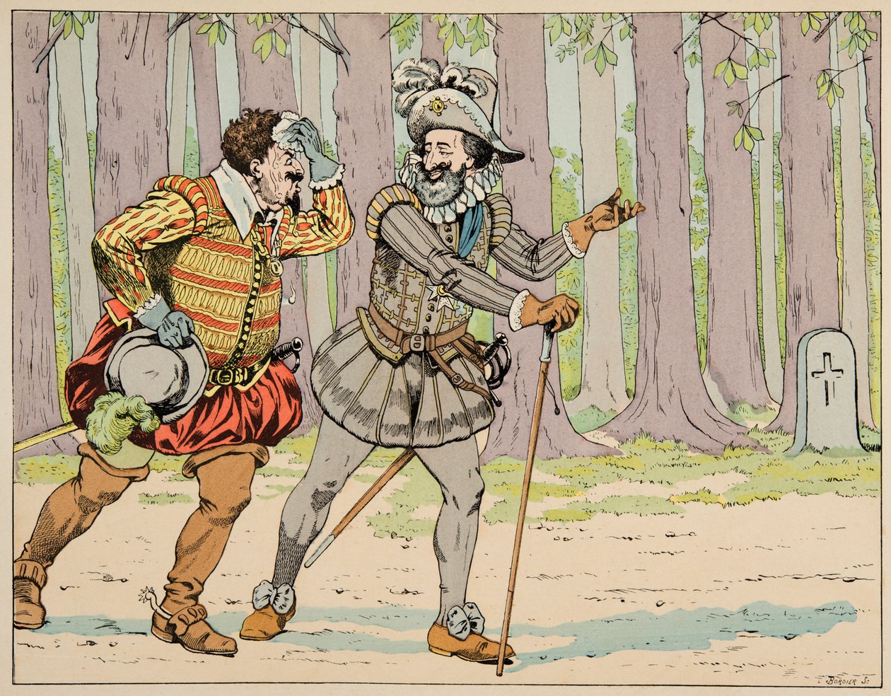 Illustrasjon hentet fra boken "" Le bon roy Henri"", illustrert av Jacques Marie Gaston Onfray de Breville dit JOB (1858-1931): Henri IV gir sin benådning til Charles de Lorraine (1554-1611) hertugen av Mayenne etter å ha tvunget ham til litt trening - Pri av pseudonym for Onfray de Breville Jacques Job
