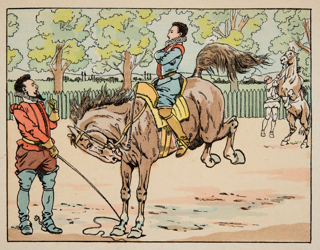 Illustrasjon hentet fra boken “” Le bon roy Henri””, illustrert av Jacques Marie Gaston Onfray de Breville dit JOB (1858-1931): Education at the 16th century riding - Privat samling av pseudonym for Onfray de Breville Jacques Job