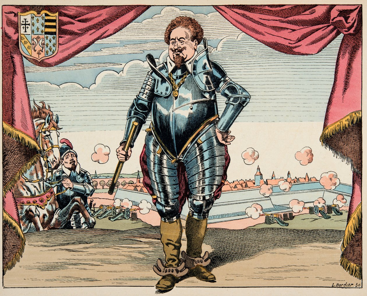 Illustrasjon hentet fra boken «Le bon roy Henri», illustrert av Jacques Marie Gaston Onfray de Breville dit JOB (1858-1931): Portrett av Charles de Lorraine (1554-1611), hertug av Mayenne, militær leder av ligaen, fiende av Henri IV - Privat samling av pseudonym for Onfray de Breville Jacques Job