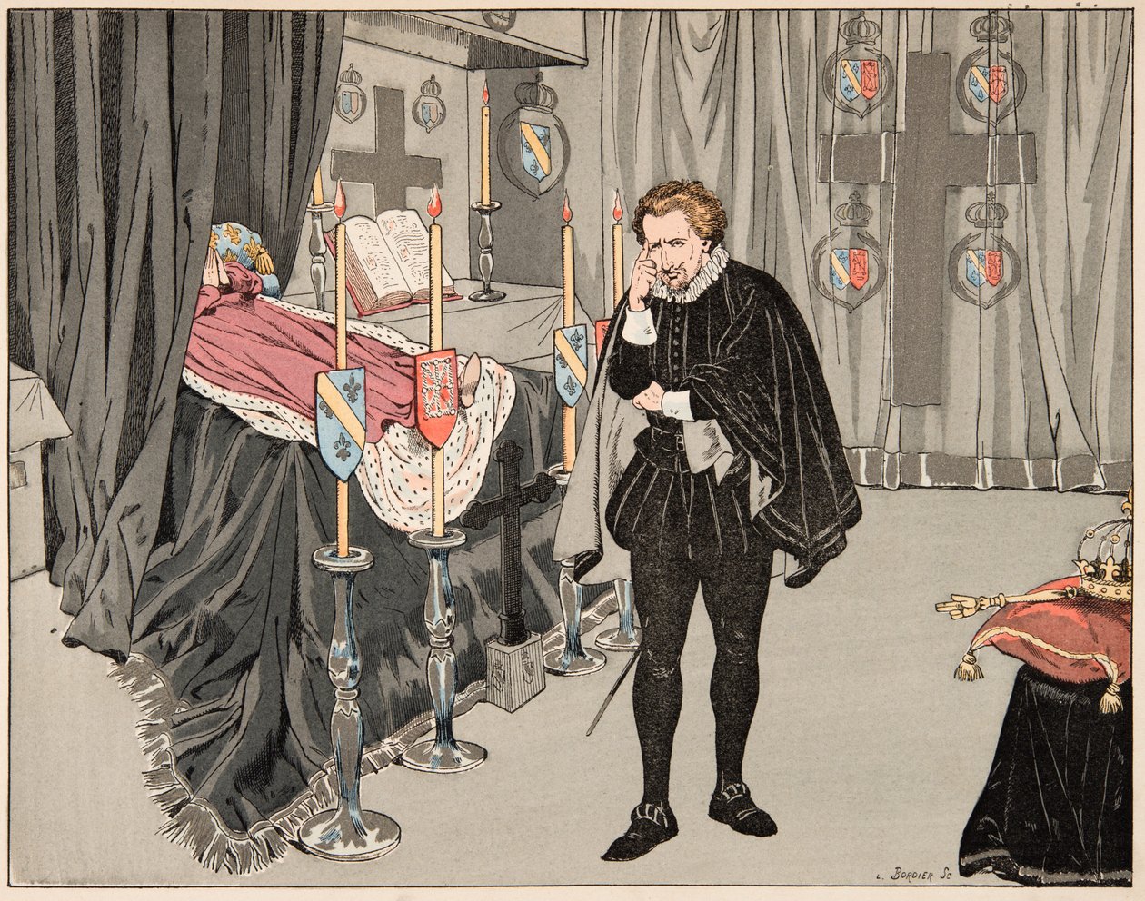 Illustrasjon hentet fra boken “Le bon roy Henri””, illustrert av Jacques Marie Gaston Onfray de Breville dit JOB (1858-1931): Den 9. juni av pseudonym for Onfray de Breville Jacques Job
