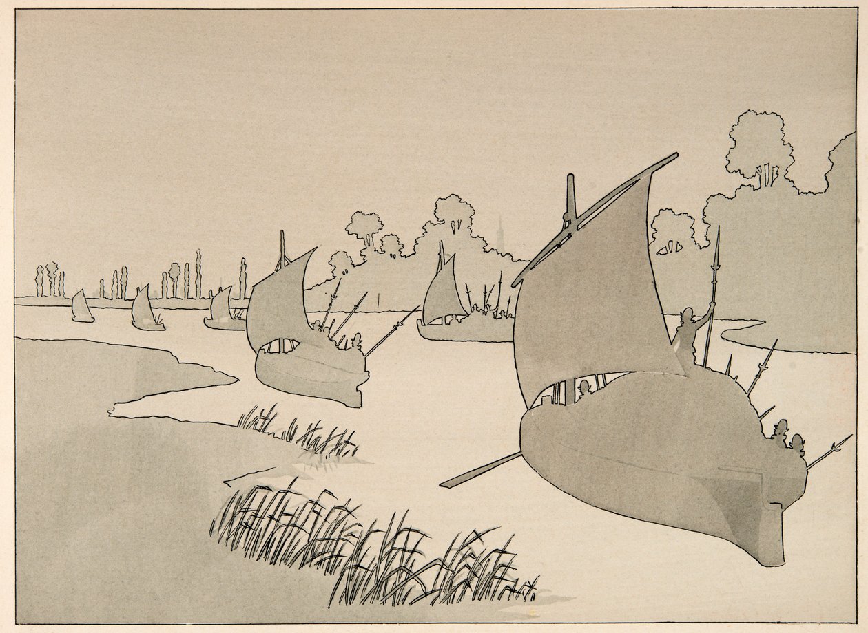 Illustrasjon hentet fra boken «Le bon roy Henri», illustrert av Jacques Marie Gaston Onfray de Breville dit JOB (1858-1931): Hertugen av Parma prøver å forsyne Paris med båt - Privat samling av pseudonym for Onfray de Breville Jacques Job