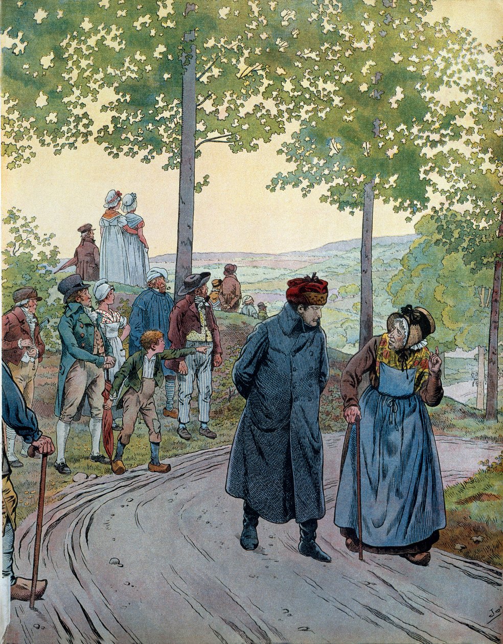 I Tarare konverterer keiser Napoleon I Bonaparte (1769-1821) sammen med en god gammel mann som ikke gjettet keiseren, i denne borgerlige drakten i reiselue, etter å ha spurt ham hva som var å tjene på å bytte mellom Capet og Napoleon, sistnevnte. svarte ha av pseudonym for Onfray de Breville Jacques Job