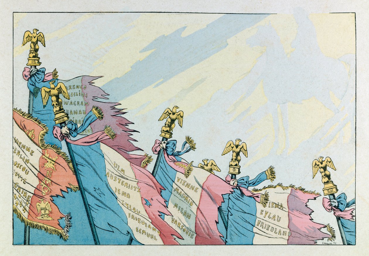Jacques Marie Gaston Onfray de Breville kalt JOB (1858 - 1931); Illustrasjon fra boken «Les epiees de France»: Ørnene til Napoleon; Coll, Del av pseudonym for Onfray de Breville Jacques Job