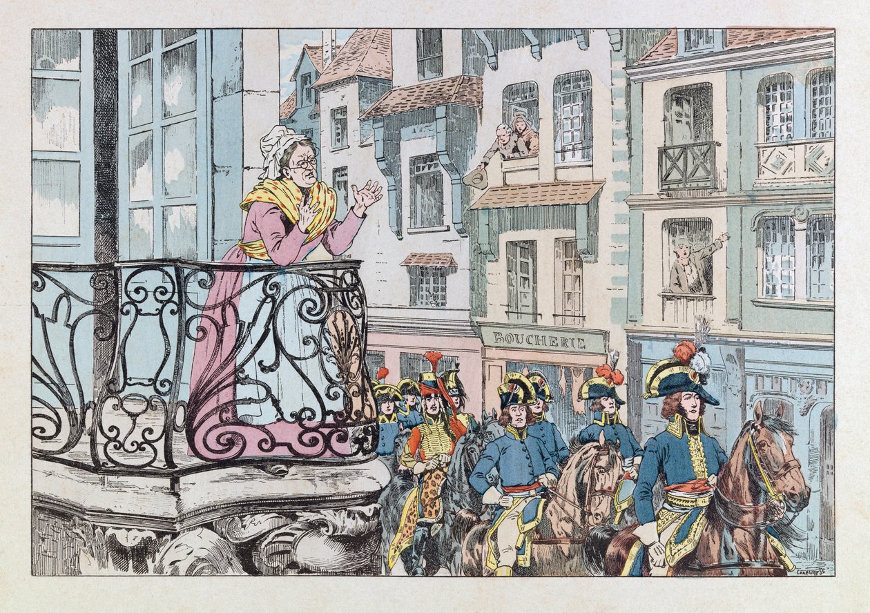 Jacques Marie Gaston Onfray de Breville var JOB (1858 - 1931); Illustrasjon fra boken «Les epees de France»: General Louis Lazare Hoche (1768-1797) besmitter i spissen for sine tropper; Coll, del av pseudonym for Onfray de Breville Jacques Job