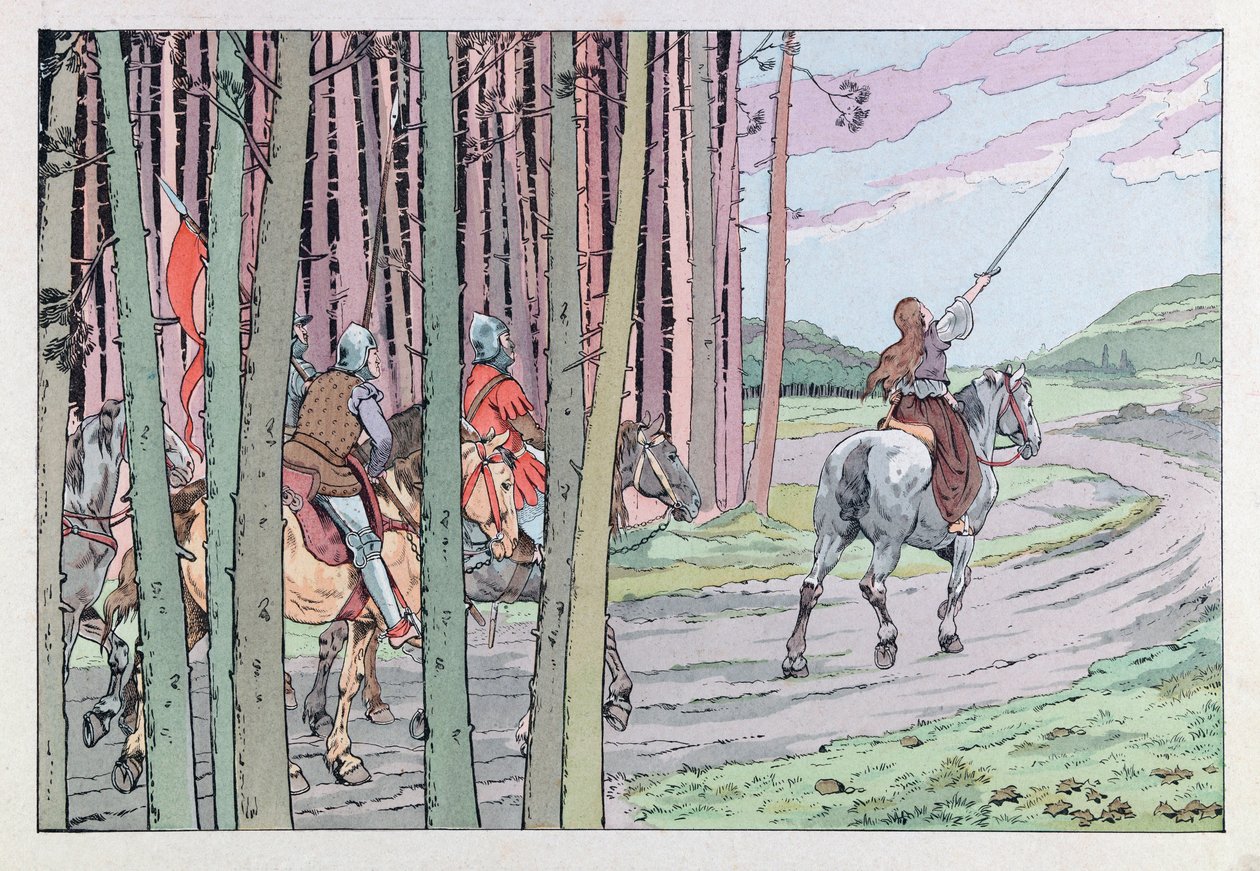 Jacques Marie Gaston Onfray de Breville var JOB (1858 - 1931); Illustrasjon fra «Les epees de France»: Jeanne d