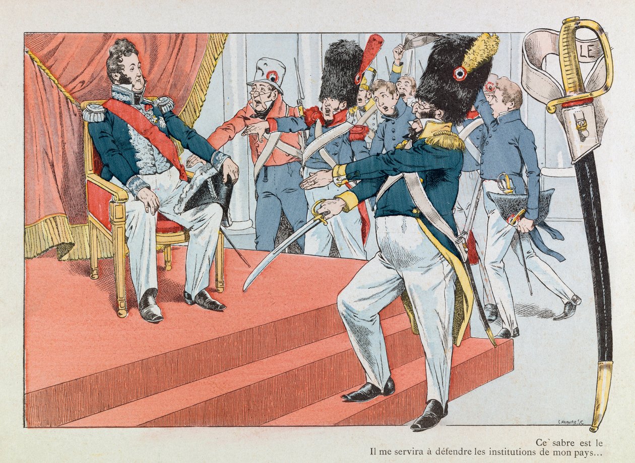 Jacques Marie Gaston Onfray de Breville var JOB (1858 - 1931); Illustrasjon hentet fra boken "" Les epees de France"": Louis Philippe (1773-1850) på tronen (Henri Monnier mottar insigniene til nasjonalgarden "" Denne sabelen er den vakreste av pseudonym for Onfray de Breville Jacques Job