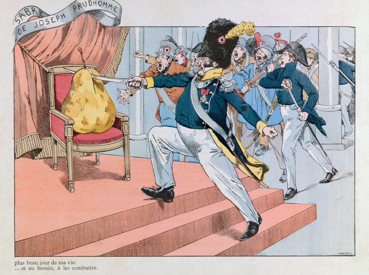 Jacques Marie Gaston Onfray de Breville var JOB (1858 - 1931); Illustrasjon hentet fra boken “” Les epees de France””: Louis philippe chasse du trone (Joseph Prudhommes Saber “” Denne sabelen er den vakreste dagen i mitt liv. Den vil tjene meg til å forsva av pseudonym for Onfray de Breville Jacques Job