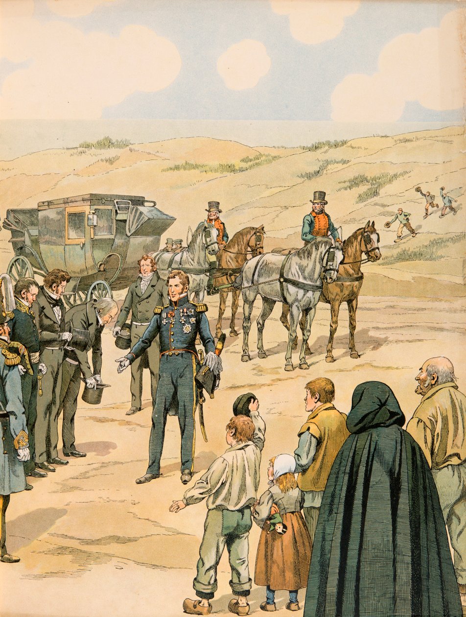 Jacques Marie Gaston Onfroy de Breville dit JOB (1858-1931) - Belgias historie: Leopold 1, er (1790 - 1865) Prins av Sachsen Cobourg - Gotha blir ønsket velkommen i La Panne av belgiske myndigheter 17. juli av pseudonym for Onfray de Breville Jacques Job