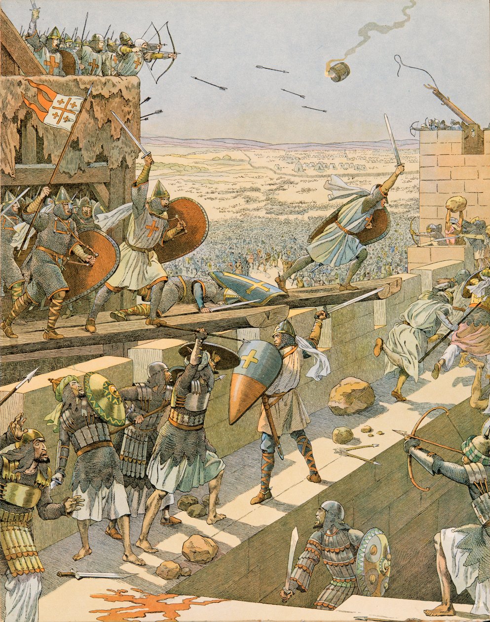 Jacques Marie Gaston Onfroy de Breville dit JOB (1858-1931) - Belgias historie: Englebert og Lietaud de Tournai, Tournaisian croises, stormet den første i Jerusalem i 1099, Privat samling av pseudonym for Onfray de Breville Jacques Job