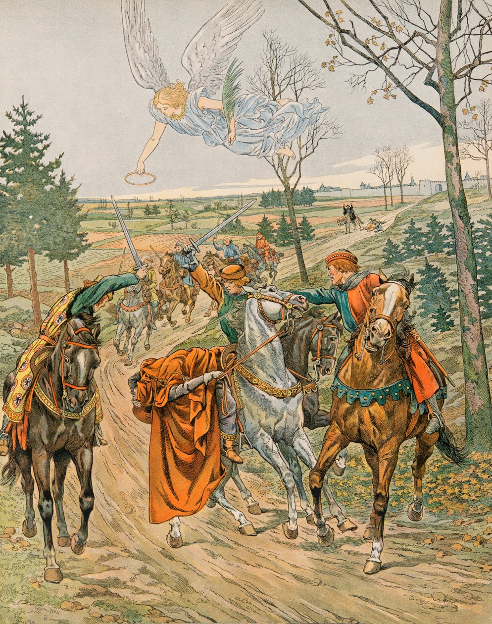 Jacques Marie Gaston Onfroy de Breville dit JOB (1858-1931) - Belgias historie: Saint Albert av Leuven (ca. 1166-1192), prinsen av Liege blir myrdet i Reims av shekarene til keiser Henrik VI i 1192, privat samling av pseudonym for Onfray de Breville Jacques Job