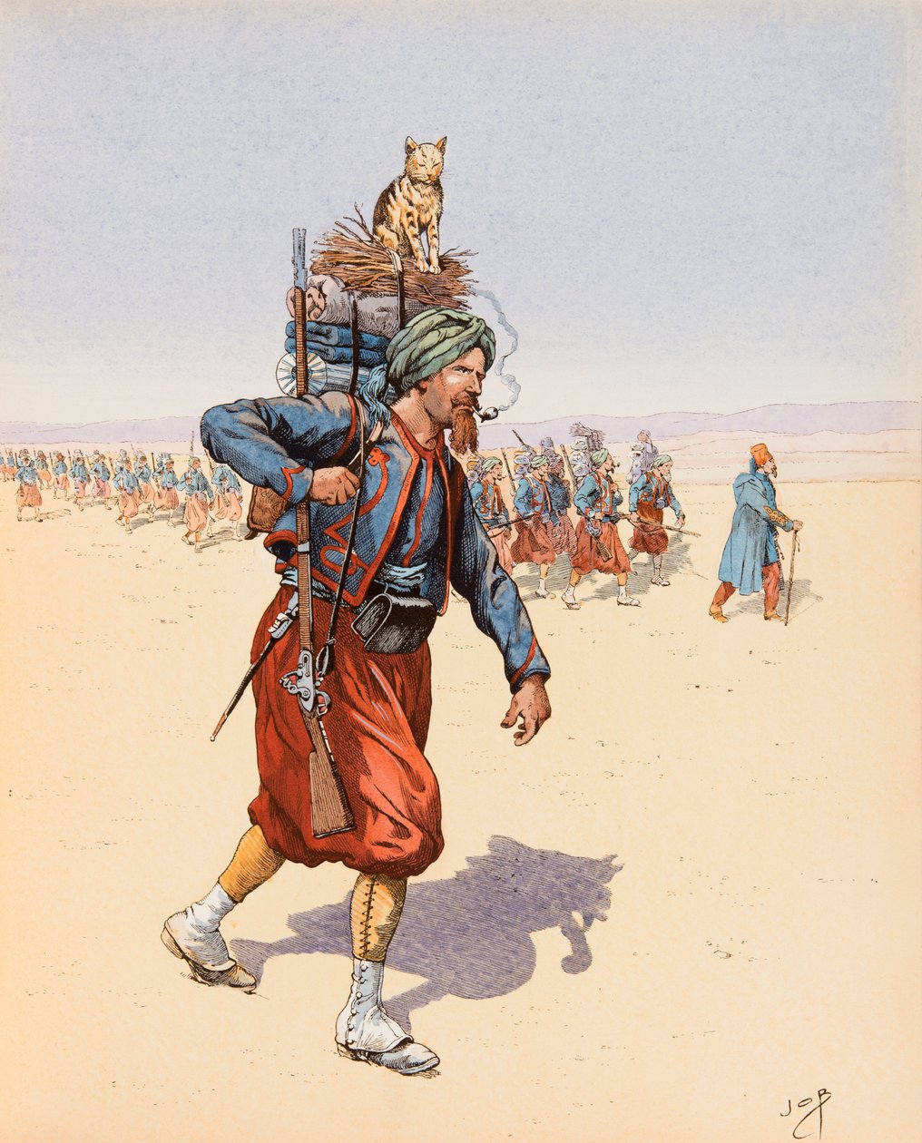 Jacques Marie Gaston Onfroy de Breville dit JOB (1858-1931) - Le Zouzou (Zouave på ekspedisjon i ørkenen), privat samling av pseudonym for Onfray de Breville Jacques Job