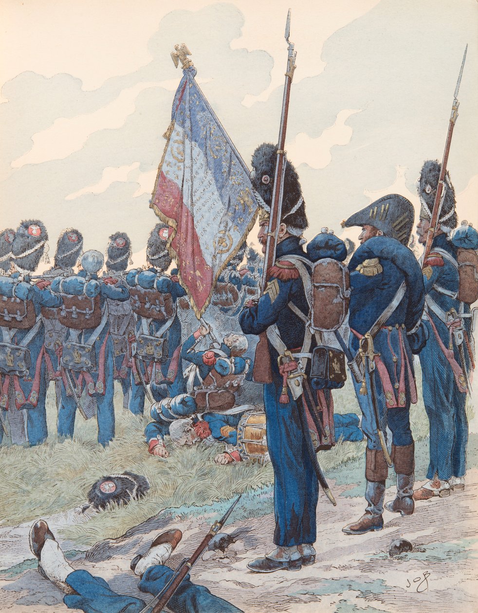 Jacques Marie Gaston Onfroy de Breville dit JOB (1858-1931) - Den siste kanten ved Waterloo (18. juni 1815), privat samling av pseudonym for Onfray de Breville Jacques Job