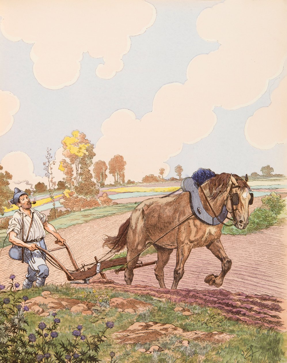 Jacques Marie Gaston Onfroy de Breville dit JOB (1858-1931) - Le retour à la terre (fransk militær vender tilbake til sitt felt etter slutten av første verdenskrig), privat samling av pseudonym for Onfray de Breville Jacques Job