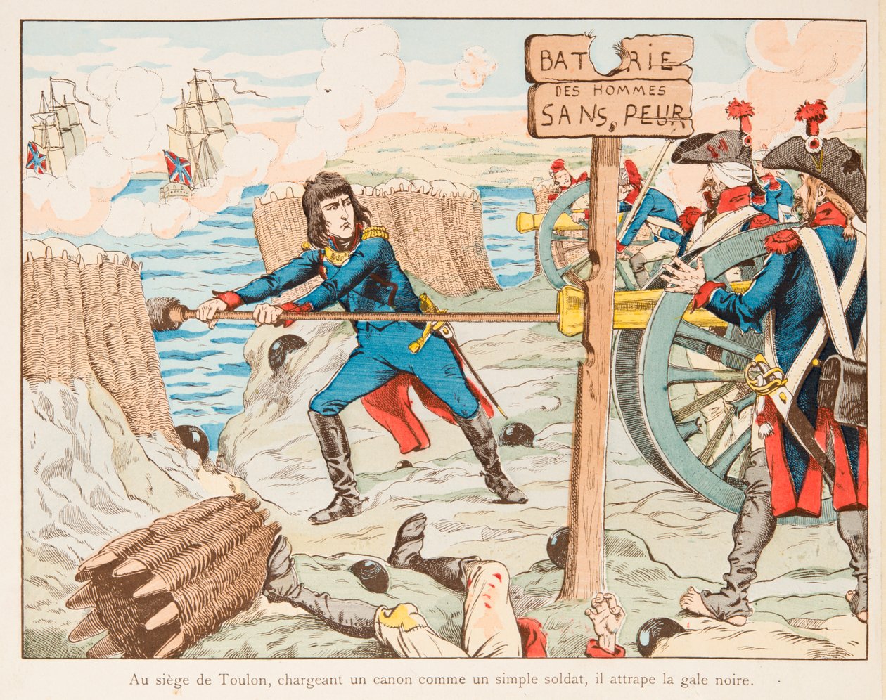 Jacques Marie Gaston Onfroy de Breville dit JOB (1858-1931) - Napoleon Bonaparte ladet selv pistolen til trommene til de fryktløse mennene ved setet i Toulon i 1793, Privat samling av pseudonym for Onfray de Breville Jacques Job