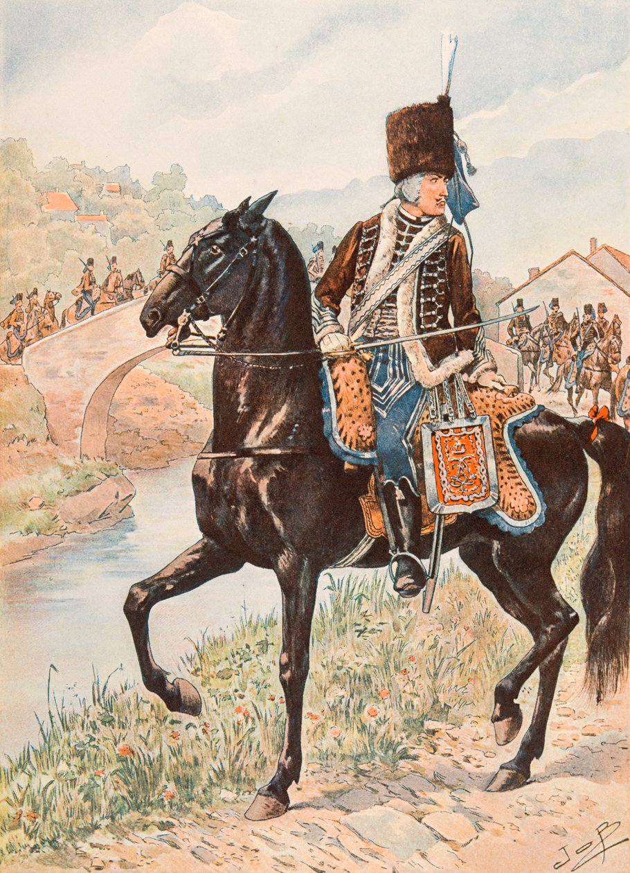 Jacques Marie Gaston Onfroy de Breville dit JOB (1858-1931) - Antrekk til de franske troppene til enhver tid: Oberst for Hussarene i Chamborant (1784), privat samling av pseudonym for Onfray de Breville Jacques Job