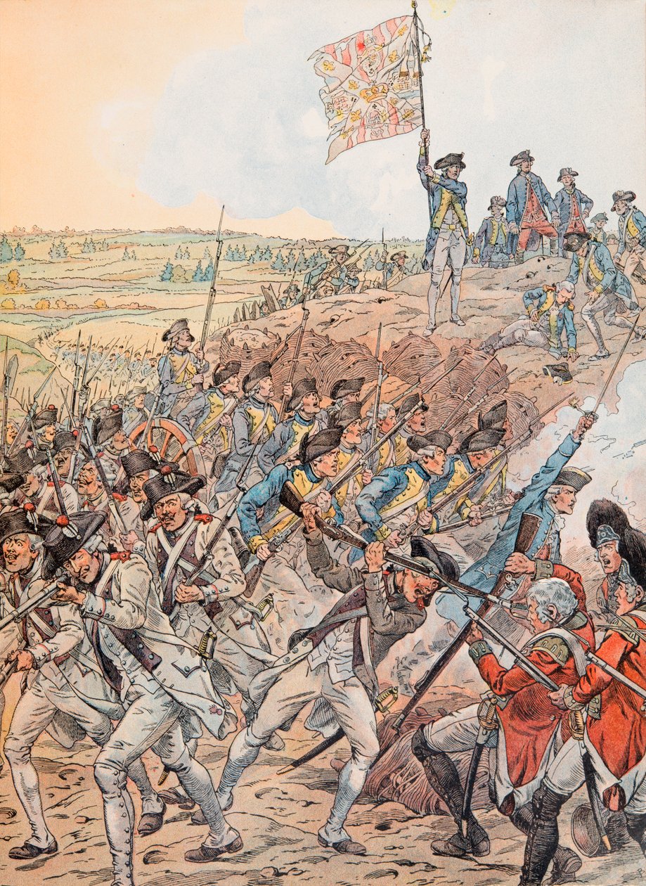 Jacques Marie Gaston Onfroy de Breville dit JOB (1858-1931) - Franskmennene under slaget ved Yorktown i oktober 1781 under uavhengighetskrigen, privat samling av pseudonym for Onfray de Breville Jacques Job