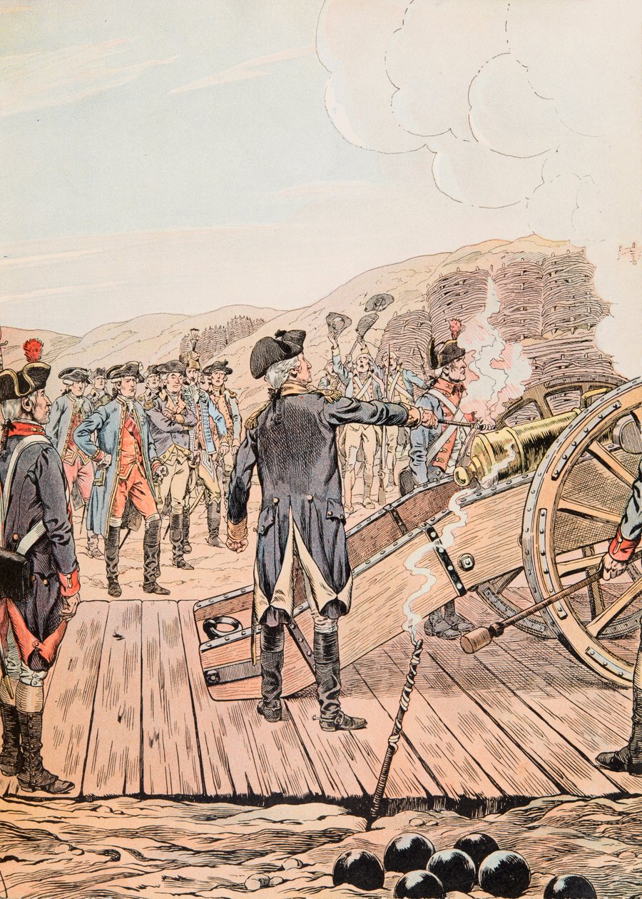 Jacques Marie Gaston Onfroy de Breville dit JOB (1858-1931) - Det første våpenskuddet ved Yorktown-hovedkvarteret i september 1781, privat samling av pseudonym for Onfray de Breville Jacques Job