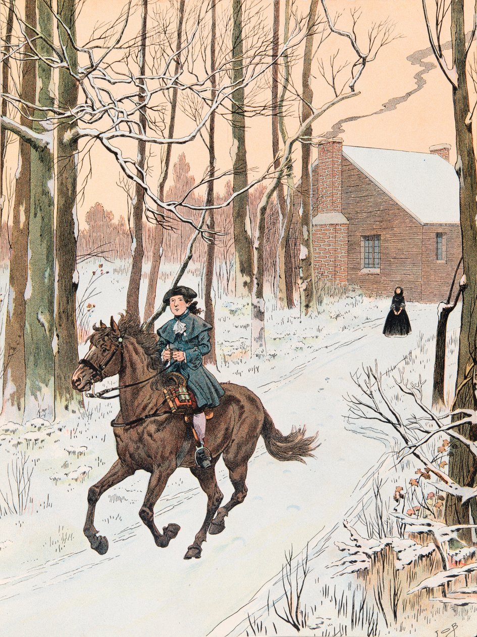 Jacques Marie Gaston Onfroy de Breville dit JOB (1858-1931) - Young George Washington (1732 - 1799) forlot familiens hjem i 1740 for Old Field School, Private Collection av pseudonym for Onfray de Breville Jacques Job