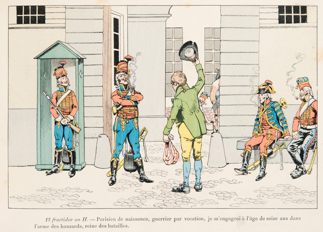 Jacques Marie Gaston Onfroy de Breville dit JOB (1858-1931) - ung mann engasjert i Houzards (husarer) under den franske revolusjonen, privat samling av pseudonym for Onfray de Breville Jacques Job