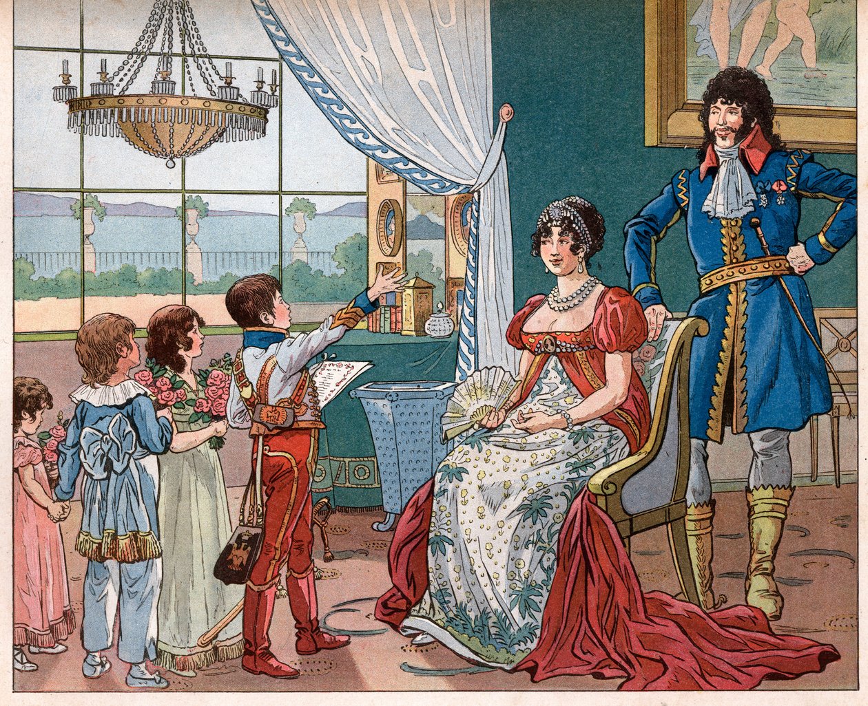 Joachim Murat (1767-1815) med sin kone Caroline Bonaparte (1782-1839) og deres barn (Akilles av pseudonym for Onfray de Breville Jacques Job