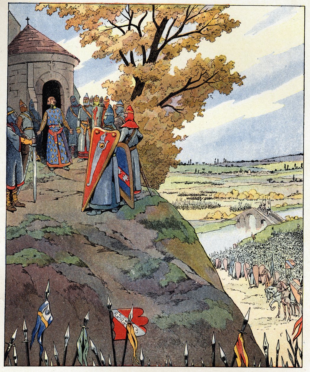Min krone til kong Filip IIs modige ord sa Philip Augustus (1165-1223) til herrene før seieren i slaget ved Bouvines 27. juli av pseudonym for Onfray de Breville Jacques Job