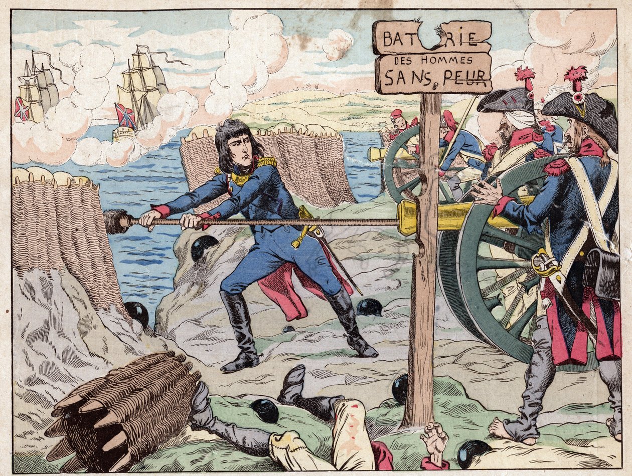 NAPOLEON AT TOULON - (Toulon Siege) 1793 - litografi av Job (Jacques Onfroy de Breville) fra "" Le Grand Napoleon des Petites Enfants""" 1893 av pseudonym for Onfray de Breville Jacques Job